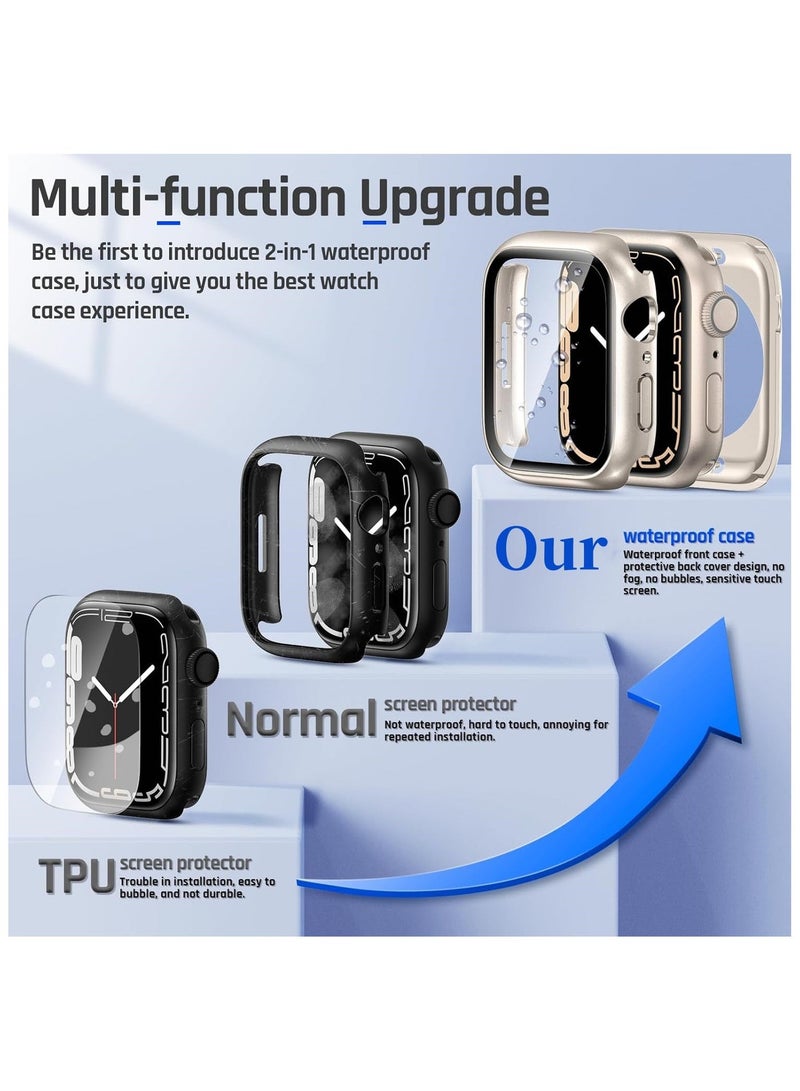 Waterproof Case for Apple Watch Series 9/8/7 45mm with Tempered Glass Screen Protector, 360 Full Coverage Protective Cover for Apple iWatch 45mm, Starlight - Image 2