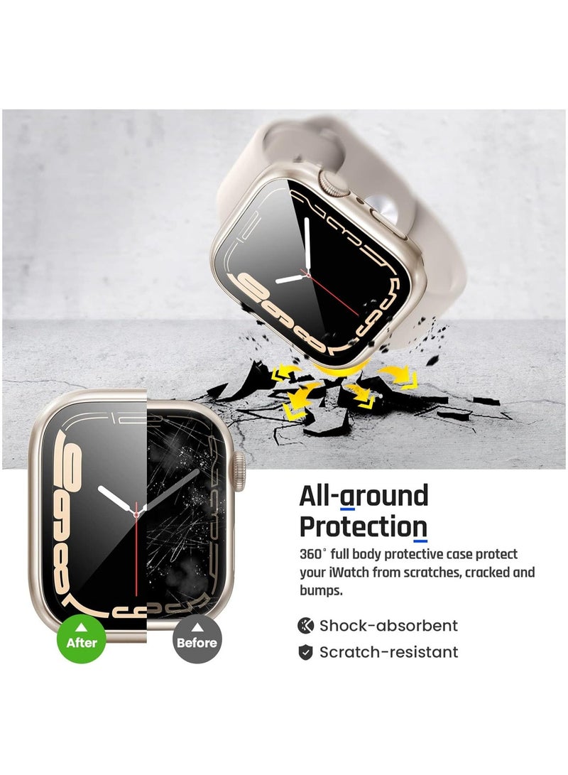 Waterproof Case for Apple Watch Series 9/8/7 45mm with Tempered Glass Screen Protector, 360 Full Coverage Protective Cover for Apple iWatch 45mm, Starlight - Image 5