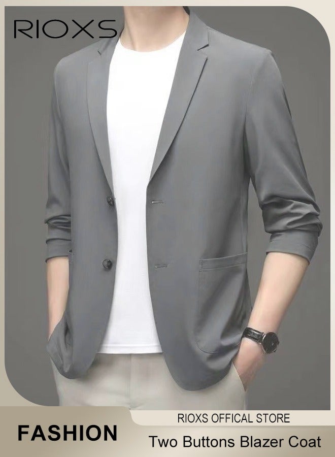 RIOXS Men's Formal Long Sleeve Blazer Jacket, Two Buttons Slimming Casual Blazer Coat, Men Formal Attire with Two Side Pockets, Slimming Silhouette Blazer for Business Wedding Prom Dinner - Image 1