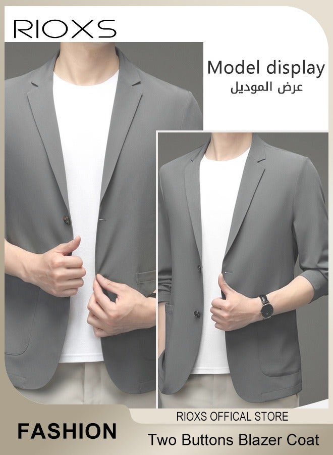 RIOXS Men's Formal Long Sleeve Blazer Jacket, Two Buttons Slimming Casual Blazer Coat, Men Formal Attire with Two Side Pockets, Slimming Silhouette Blazer for Business Wedding Prom Dinner - Image 2