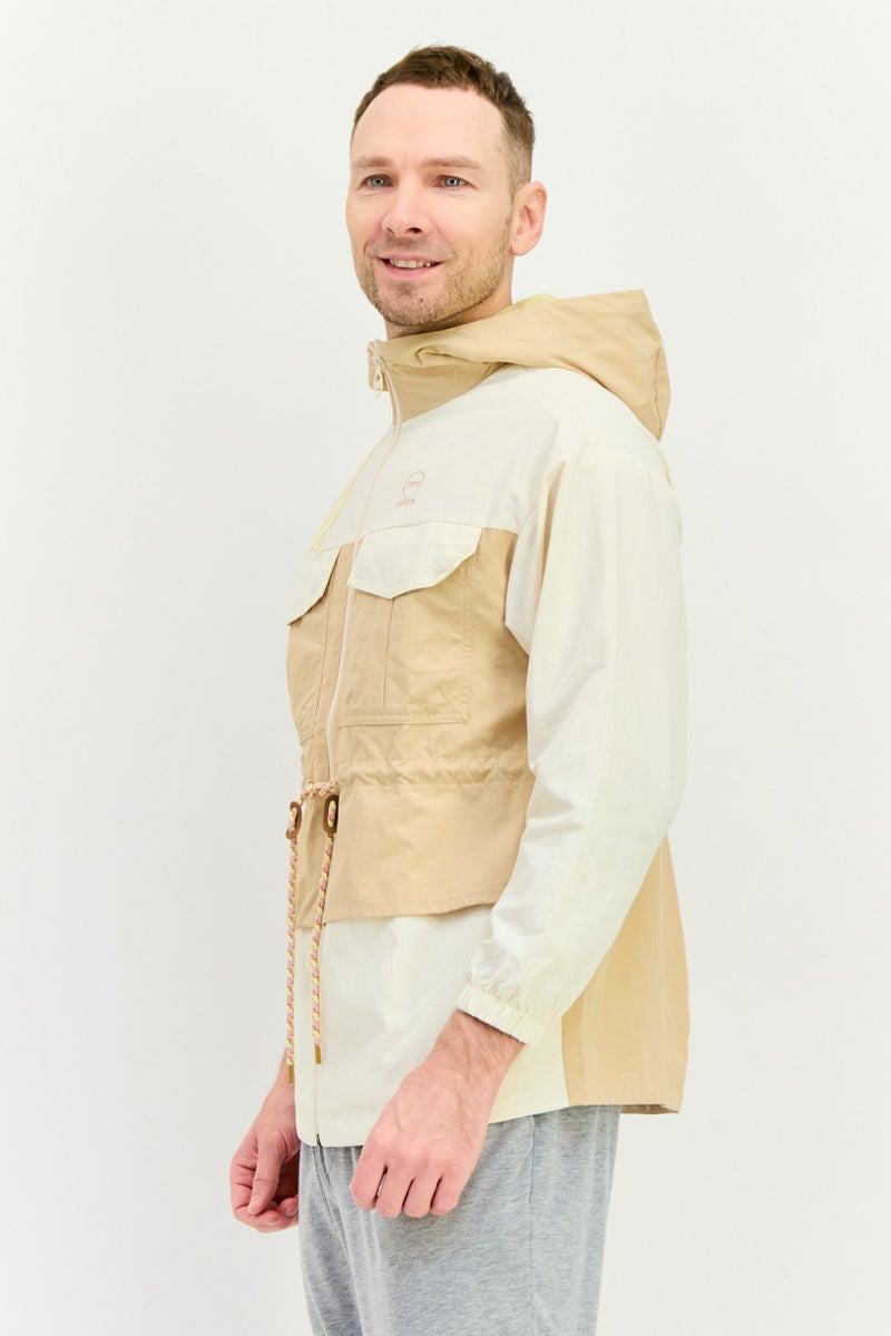 Adidas Men Spotswear Fit Long Sleeve Hooded Outdoor Jacket, Beige - Image 2