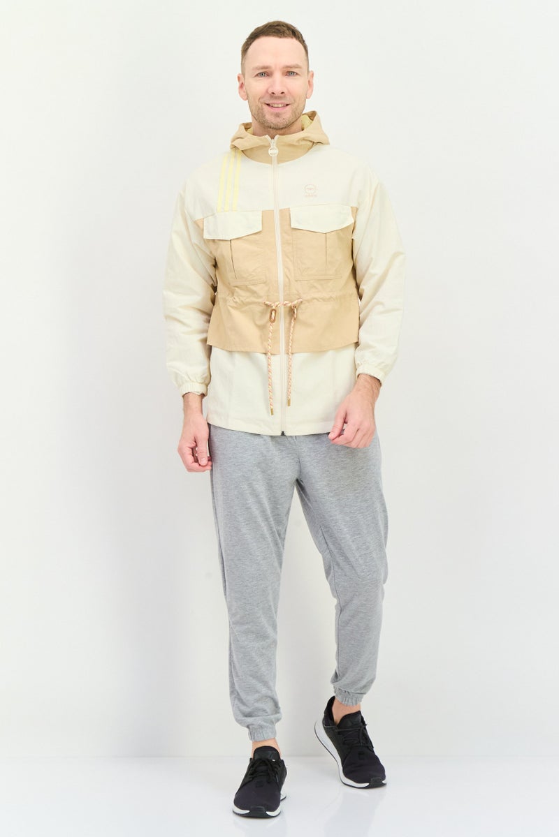 Adidas Men Spotswear Fit Long Sleeve Hooded Outdoor Jacket, Beige - Image 4