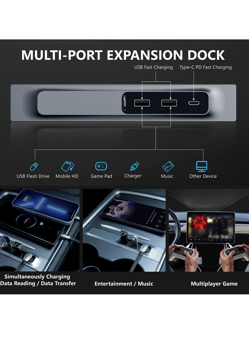 Generic USB-C Docking Station for Tesla Model Y/3 - Smart LED Multiport Hub Charger Adapter with Sliding Cap and PD Fast Charge Port for Center Console Extension Accessories.  - Image 2