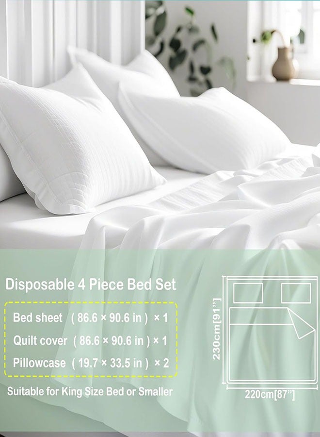 ملاءات سرير يمكن التخلص منها للسفر، مجموعة مفروشات سرير محمولة يمكن التخلص منها مع ملاءة سرير*1/غطاء لحاف*1/أغطية وسائد*2 ملاءات سرير يمكن التخلص منها بحجم كينغ للسفر ورحلات العمل والتخييم والفنادق (4 قطع) - Image 2