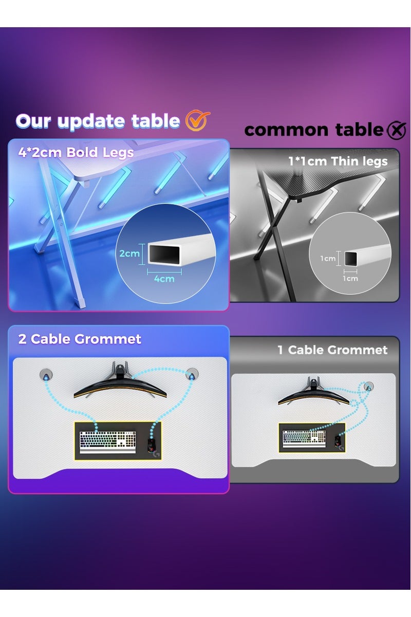 Stubborn Stable Gaming Table, 54cm extra-wide Computer Table, Carbon Fiber Gaming Desk with 2 Cable Grommet, Ergonomic PC Table for Gamers, Office Desk for Small Space, 100*54*75cm - Image 5