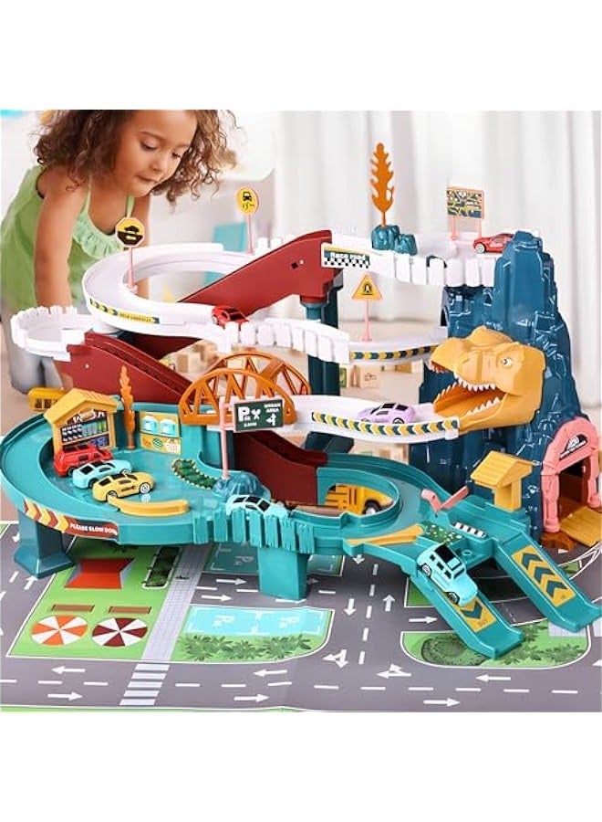 Dinosaur Footprint Toy Set with Four Cars, Map, and Stickers - Educational Toy for Boys  - Image 1