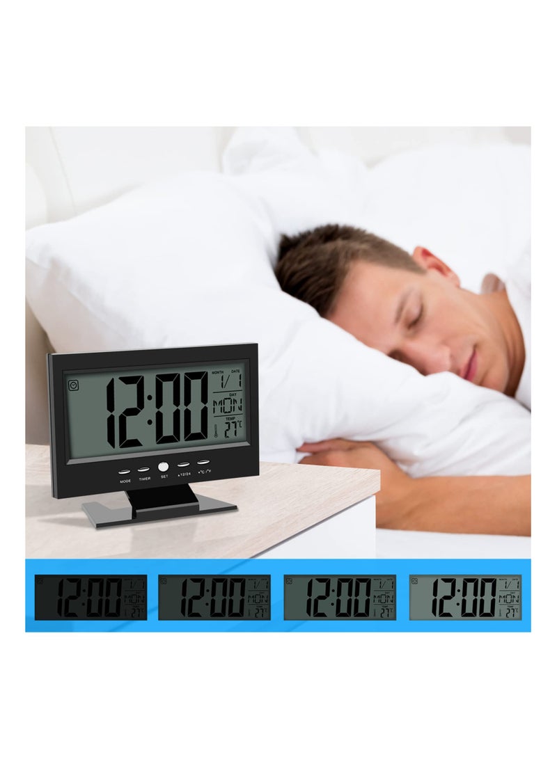 Digital Alarm Clock with LCD Display, Sound Sensor, Calendar, and Temperature for Bedroom, Living Room, and Office - Stylish Table Desk Alarm Clock. - Image 4