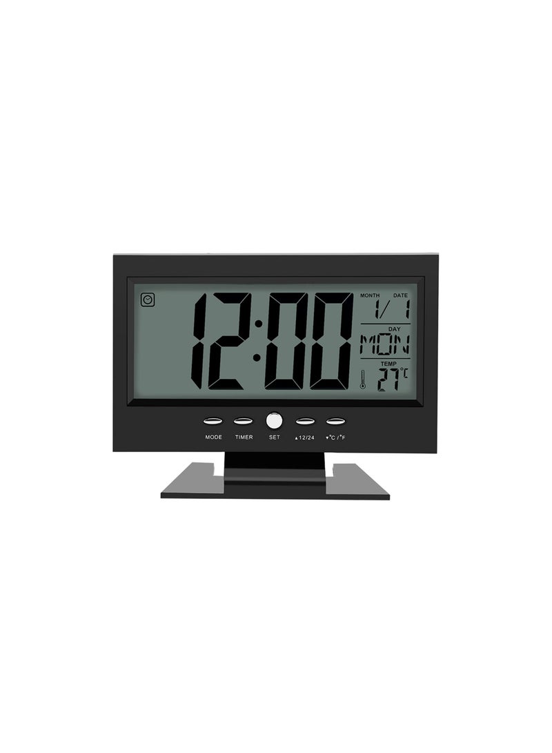 Digital Alarm Clock with LCD Display, Sound Sensor, Calendar, and Temperature for Bedroom, Living Room, and Office - Stylish Table Desk Alarm Clock. - Image 1