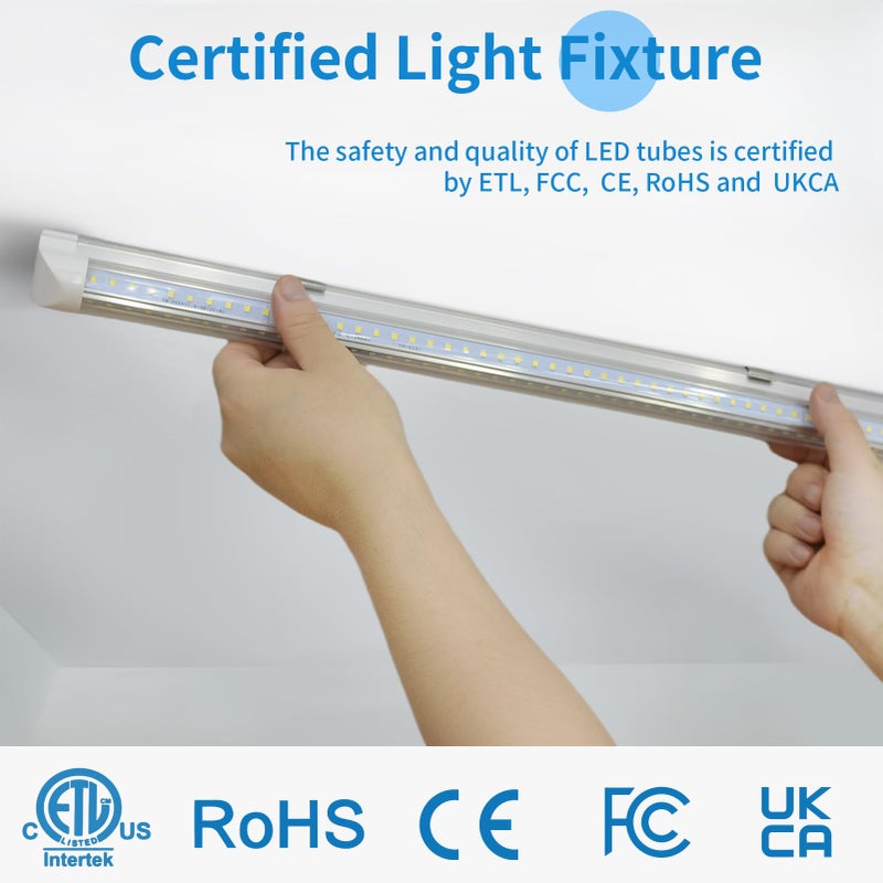 CNSUNWAY LIGHTING مصباح متجر LED CNSUNWAY بطول 2 قدم، 20 واط 3000 لومن 6500 كيلفن، أنابيب LED T8، غطاء شفاف، مصابيح سقف ومتجر، مصباح قابل للتوصيل للغرفة، المرآب، طاولة العمل، المستودع، مدرج في ETL (عبوة 2) - Image 5