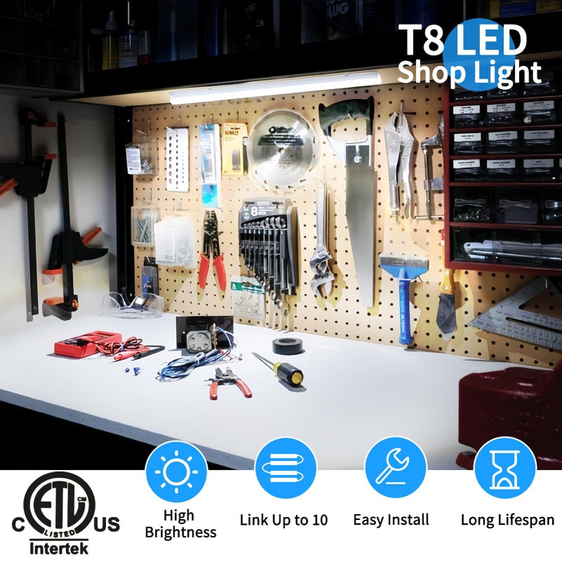 CNSUNWAY LIGHTING مصباح متجر LED CNSUNWAY بطول 2 قدم، 20 واط 3000 لومن 6500 كيلفن، أنابيب LED T8، غطاء شفاف، مصابيح سقف ومتجر، مصباح قابل للتوصيل للغرفة، المرآب، طاولة العمل، المستودع، مدرج في ETL (عبوة 2) - Image 3