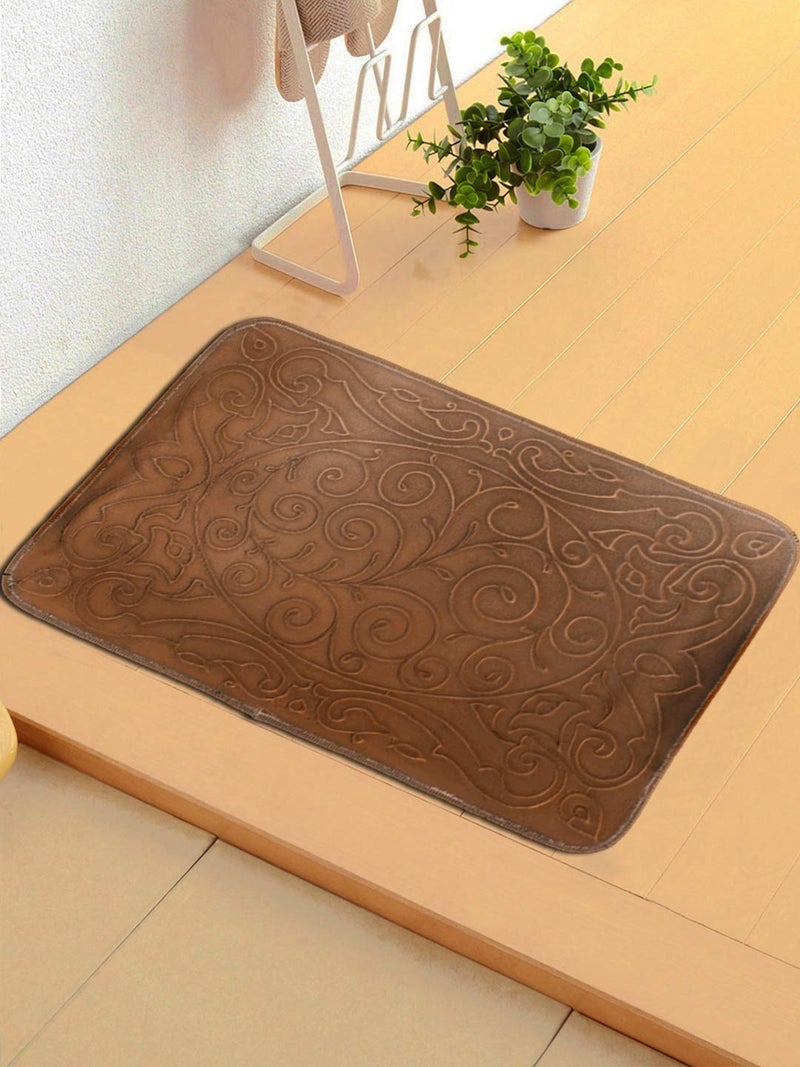 Status Contract Status Soft Mink Floral Embossed Floor Door Mats in Home Decor Kitchen Living Area Bathroom Office Entrance NonSlip Washable 38x 58cms Or 15 x 23 inch Brown - Image 3