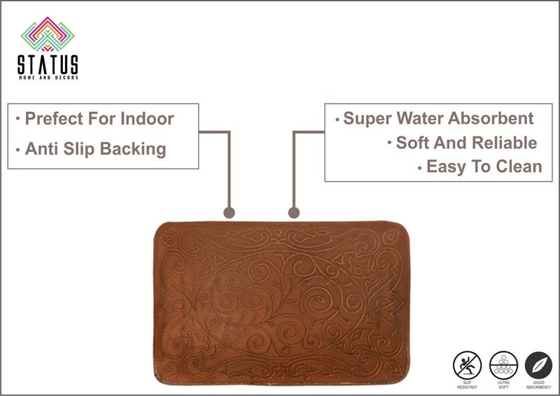 Status Contract Status Soft Mink Floral Embossed Floor Door Mats in Home Decor Kitchen Living Area Bathroom Office Entrance NonSlip Washable 38x 58cms Or 15 x 23 inch Brown - Image 4