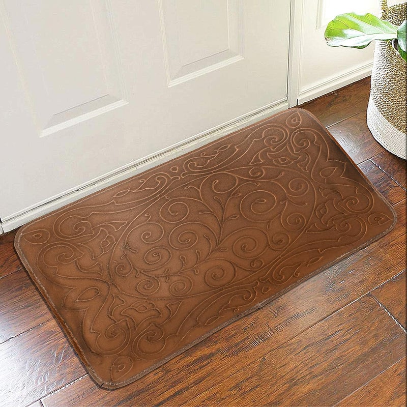 Status Contract Status Soft Mink Floral Embossed Floor Door Mats in Home Decor Kitchen Living Area Bathroom Office Entrance NonSlip Washable 38x 58cms Or 15 x 23 inch Brown - Image 1