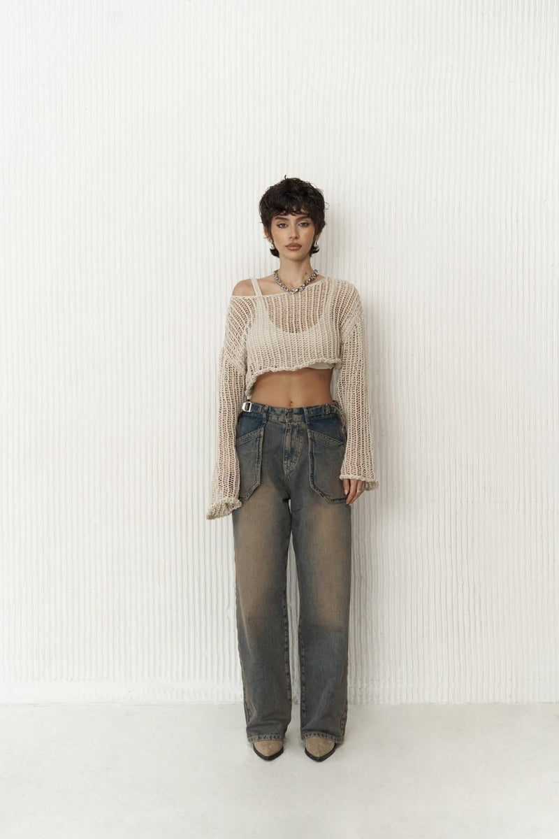 Mai Collection Gatlin Dirty Grey Pocket Detail Jeans  - Image 1
