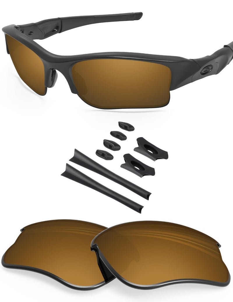 BLAZERBUCK Polycarbonate Polarized Replacement Lenses & Sock Kit for Oakley Flak Jacket XLJ OO9009 - Pearl Gold AR Coated - Image 1