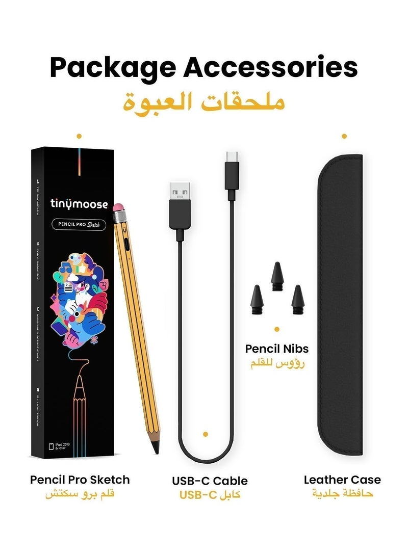 TinyMoose Active Digital Stylus Pen Pencil Pro Sketch iPad Pen with Fast USB-C Charging & Palm Rejection For Apple iPad 2018 and Later Zebra Yellow - Image 4