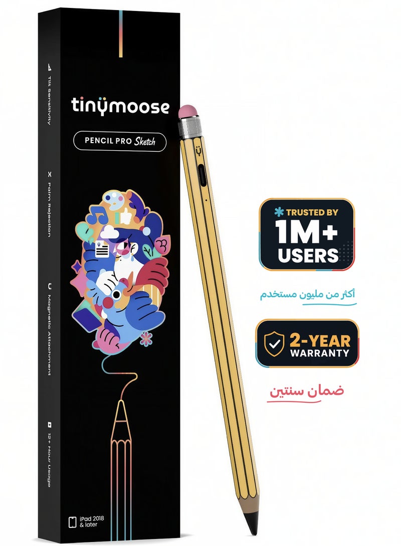 TinyMoose Active Digital Stylus Pen Pencil Pro Sketch iPad Pen with Fast USB-C Charging & Palm Rejection For Apple iPad 2018 and Later Zebra Yellow - Image 1