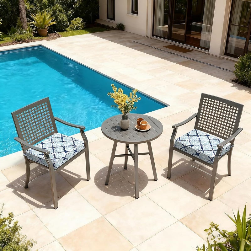 LVTXIII Outdoor Chair Cushions 18.5x16x3 Inch, Square Water-Repellent Patio Seat Cushions with Ties & Hidden Zipper, 2 Pack Thick Foam Chair Pads for Garden Furniture, Boho Geometry Blue - Image 2