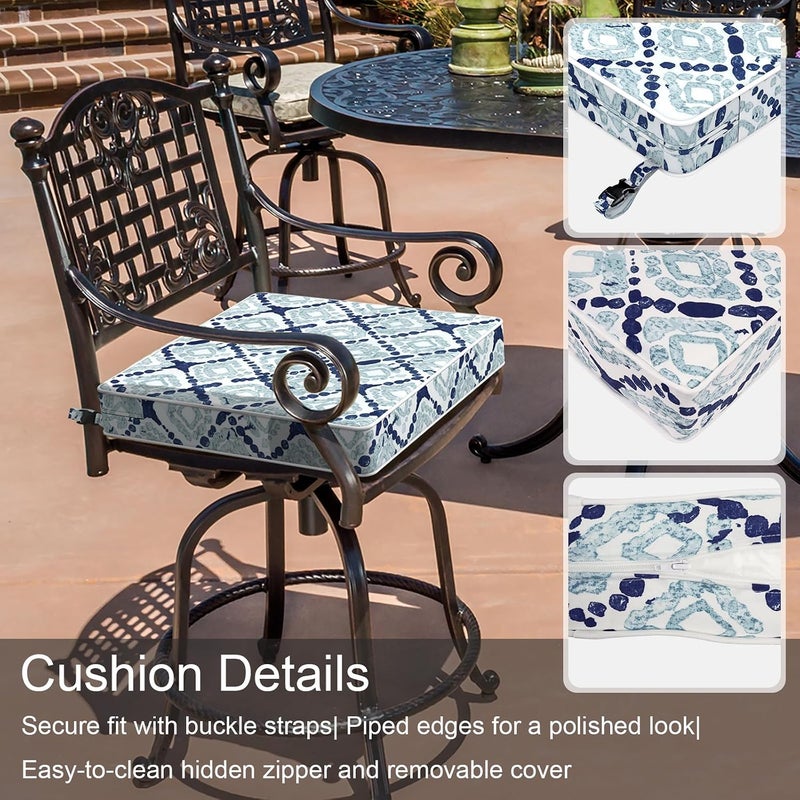 LVTXIII Outdoor Chair Cushions 18.5x16x3 Inch, Square Water-Repellent Patio Seat Cushions with Ties & Hidden Zipper, 2 Pack Thick Foam Chair Pads for Garden Furniture, Boho Geometry Blue - Image 4