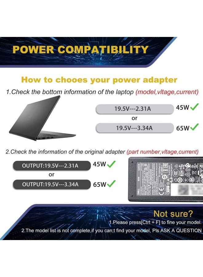 SMART SOURCE 65W Dell Laptop Charger Replacement Power Adapter for Inspiron 15 3505 3593 3583, Vostro 3500, Latitude 3520, 19.5V 3.34A, 4.5mm x 3.0mm Pin - Image 3