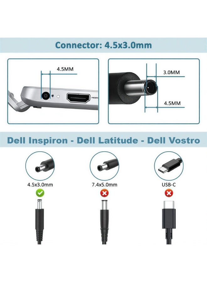 SMART SOURCE 65W Dell Laptop Charger Replacement Power Adapter for Inspiron 15 3505 3593 3583, Vostro 3500, Latitude 3520, 19.5V 3.34A, 4.5mm x 3.0mm Pin - Image 2
