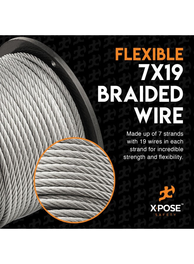 Xpose Safety 7 x 19 Galvanized Steel Aircraft Cable Wire - 1/4 - 250' Reel - 7,000 lb Break Strength Rope for Pulley System or Winch Loop - Marine Wire, Cable/Deck Railing, Fencing, Zipline - - Image 3
