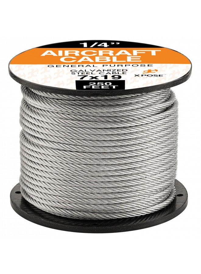 Xpose Safety 7 x 19 Galvanized Steel Aircraft Cable Wire - 1/4 - 250' Reel - 7,000 lb Break Strength Rope for Pulley System or Winch Loop - Marine Wire, Cable/Deck Railing, Fencing, Zipline - - Image 2