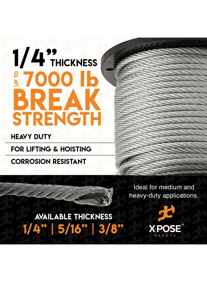 Xpose Safety 7 x 19 Galvanized Steel Aircraft Cable Wire - 1/4 - 250' Reel - 7,000 lb Break Strength Rope for Pulley System or Winch Loop - Marine Wire, Cable/Deck Railing, Fencing, Zipline - - Image 4