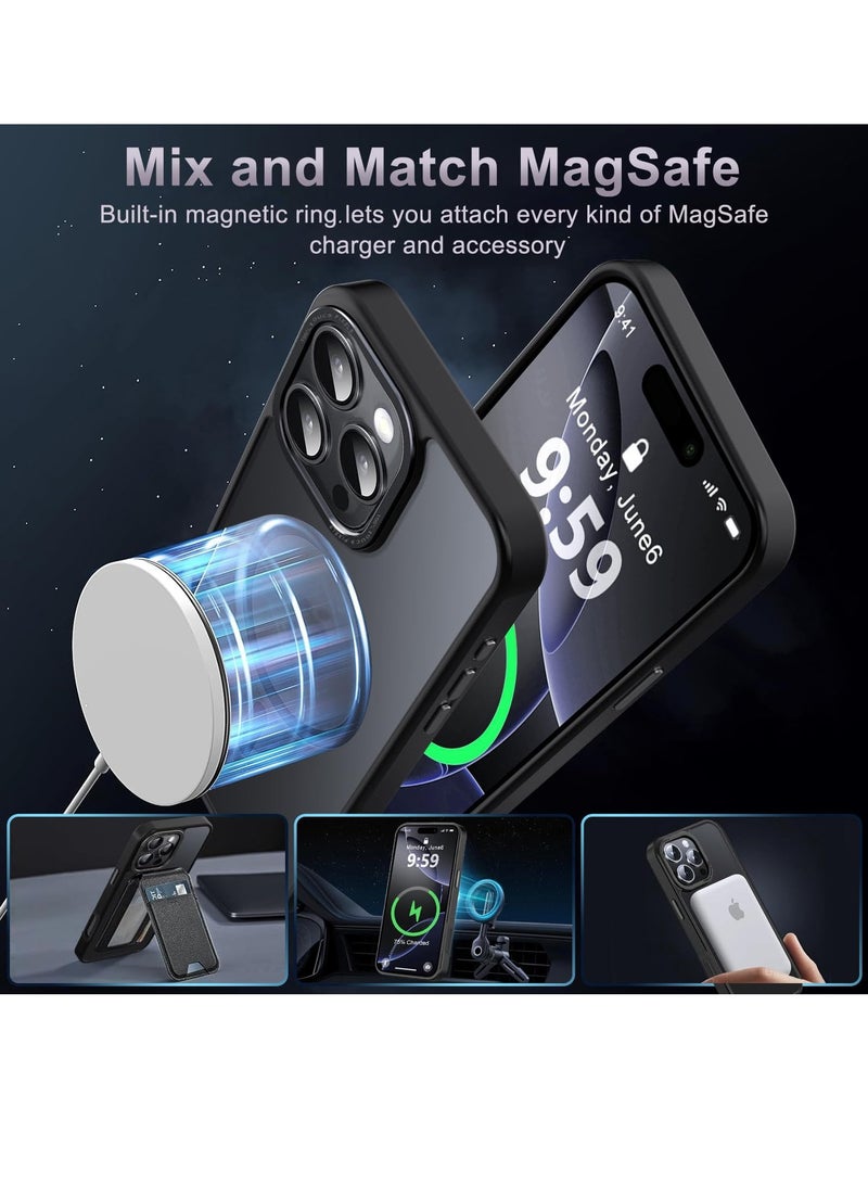 فوميمو ايفون 16 برو مع ماج سيف غطاء خلفي مغناطيسي ،【حماية عسكرية مضادة للصدمات】غطاء خلفي غير لامع شفاف، غطاء هاتف نحيف مع مغناطيس قوي لـ ابل 16 برو (2024) (أسود) - Image 3