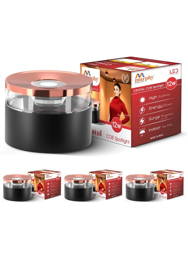 Murphy 12W Crystal Black Rose Gold Cylindrical COB Surface Lights for Ceiling (Warm White, Pack of 4) - Image 2