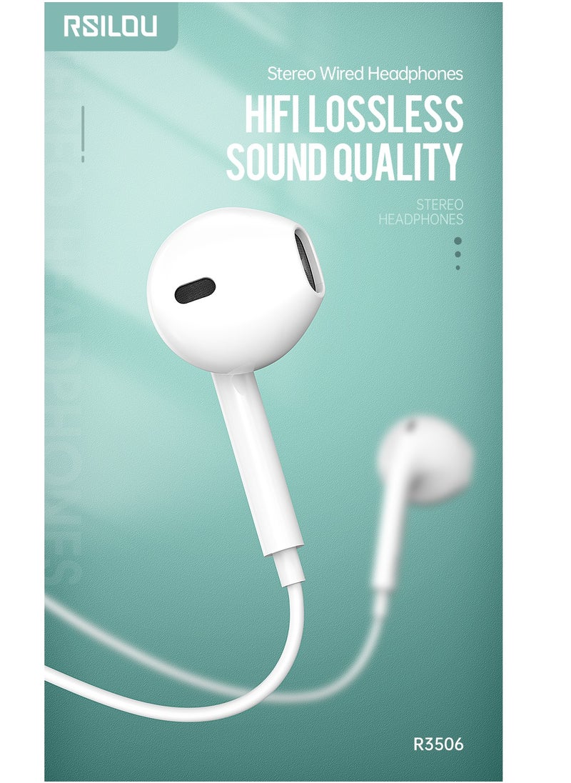 rsilou - AD209T Wired earphone with plug，Full-feature inline controls one-button answer,HD microphone(for calls and karaoke, 2.14.2mm dynamic speaker unit ,surround sound, HiFi  quality,Designed for long-term comfort, fits snugly to the ear, white - Image 1