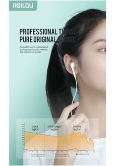 rsilou AD209T Wired earphone with plug，Full-feature inline controls one-button answer,HD microphone(for calls and karaoke, 2.14.2mm dynamic speaker unit ,surround sound, HiFi  quality,Designed for long-term comfort, fits snugly to the ear, white  - Image 5
