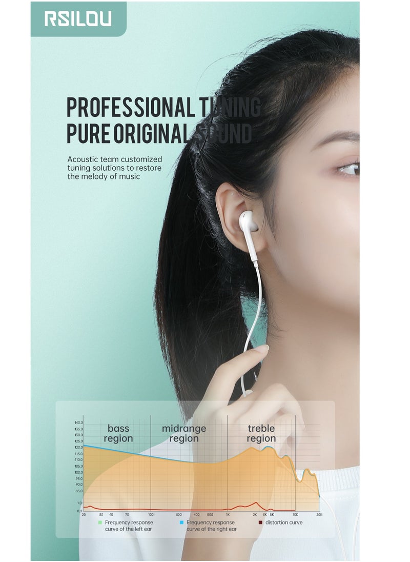 rsilou - AD209T Wired earphone with plug，Full-feature inline controls one-button answer,HD microphone(for calls and karaoke, 2.14.2mm dynamic speaker unit ,surround sound, HiFi  quality,Designed for long-term comfort, fits snugly to the ear, white - Image 1