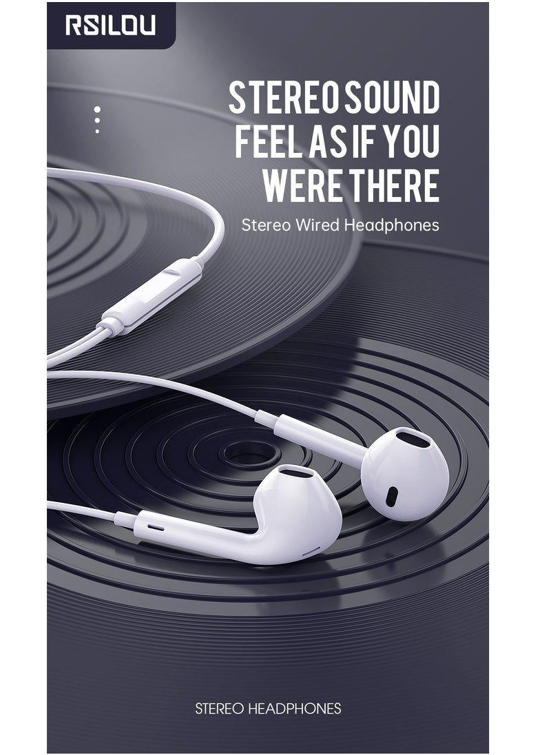rsilou - AD209T Wired earphone with plug，Full-feature inline controls one-button answer,HD microphone(for calls and karaoke, 2.14.2mm dynamic speaker unit ,surround sound, HiFi  quality,Designed for long-term comfort, fits snugly to the ear, white - Image 1