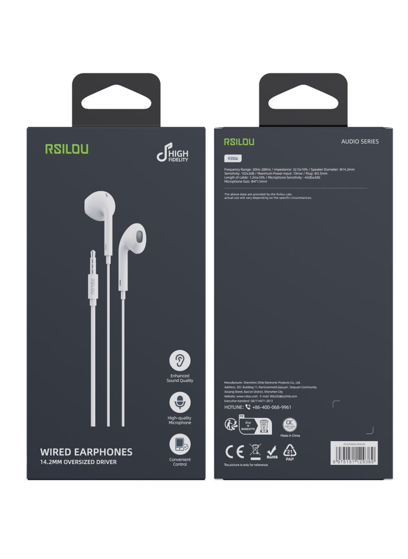 rsilou - AD209T Wired earphone with plug，Full-feature inline controls one-button answer,HD microphone(for calls and karaoke, 2.14.2mm dynamic speaker unit ,surround sound, HiFi  quality,Designed for long-term comfort, fits snugly to the ear, white - Image 1