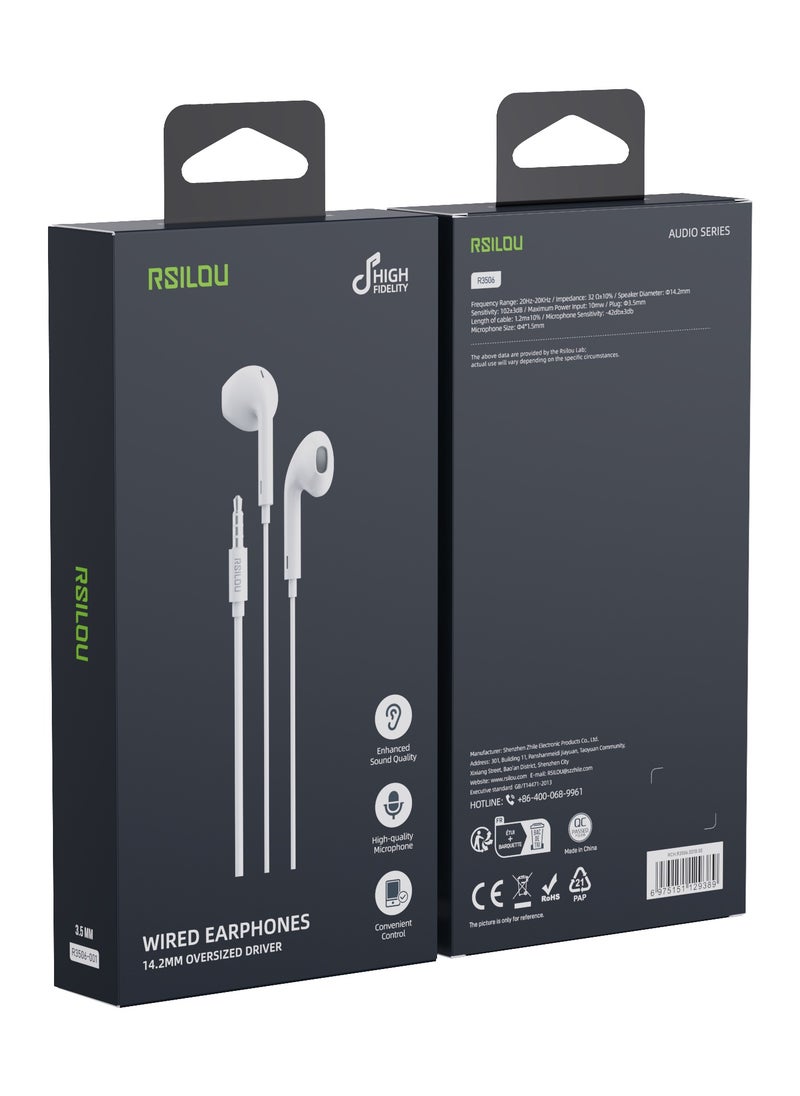 rsilou - AD209T Wired earphone with plug，Full-feature inline controls one-button answer,HD microphone(for calls and karaoke, 2.14.2mm dynamic speaker unit ,surround sound, HiFi  quality,Designed for long-term comfort, fits snugly to the ear, white - Image 1