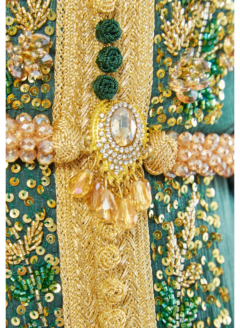 امري Embroidered Chiffon Jalabiya with Attached Cape And Round Neckline