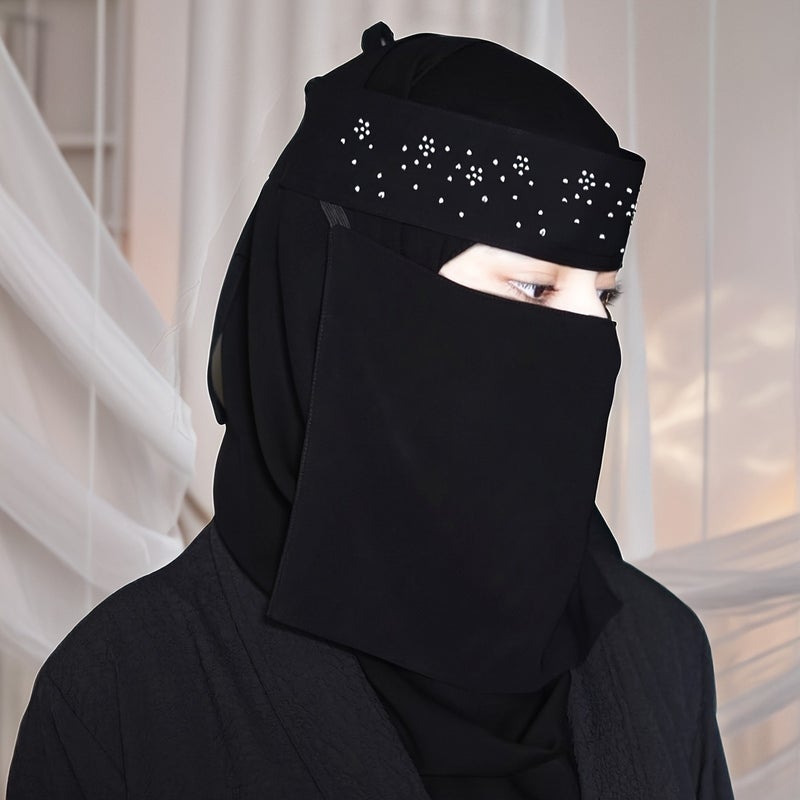 1 Piece Women's Niqab Veil with Rhinestone Accents, Elegant Floral Mask for Daily Wear and School Outfits - Image 5