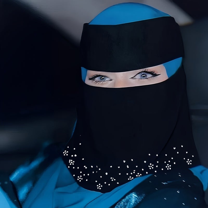 1 Piece Women's Niqab Veil with Rhinestone Accents, Elegant Floral Mask for Daily Wear and School Outfits - Image 1