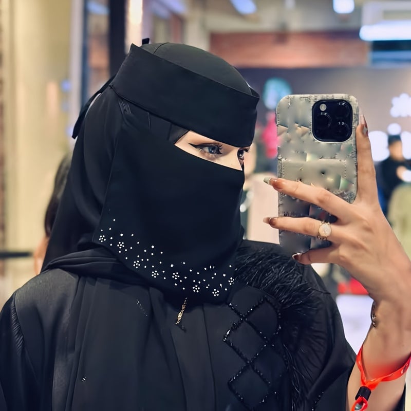 1 Piece Women's Niqab Veil with Rhinestone Accents, Elegant Floral Mask for Daily Wear and School Outfits - Image 4