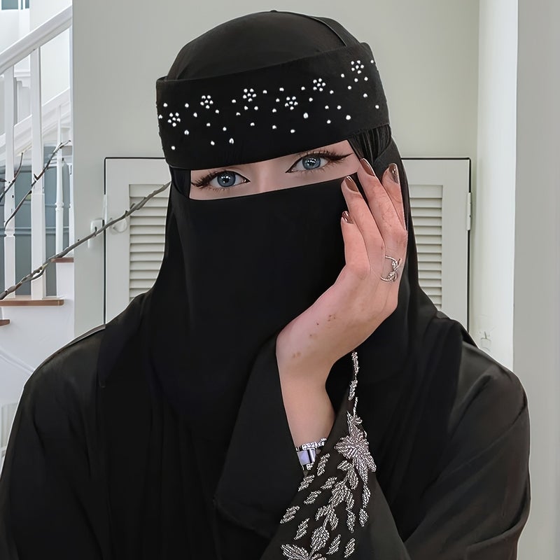 1 Piece Women's Niqab Veil with Rhinestone Accents, Elegant Floral Mask for Daily Wear and School Outfits - Image 2