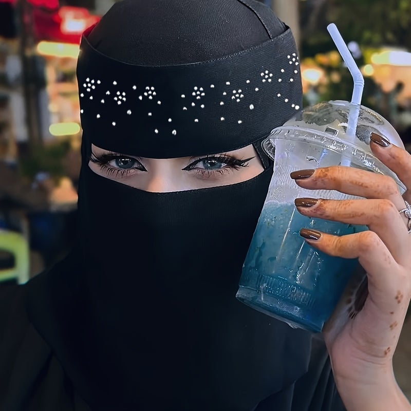 1 Piece Women's Niqab Veil with Rhinestone Accents, Elegant Floral Mask for Daily Wear and School Outfits - Image 3