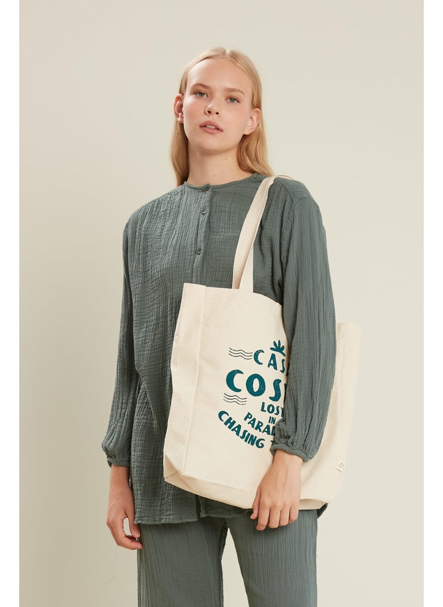 Manuka - Printed Gusseted Cloth Bag Casa-Petrol - Image 1