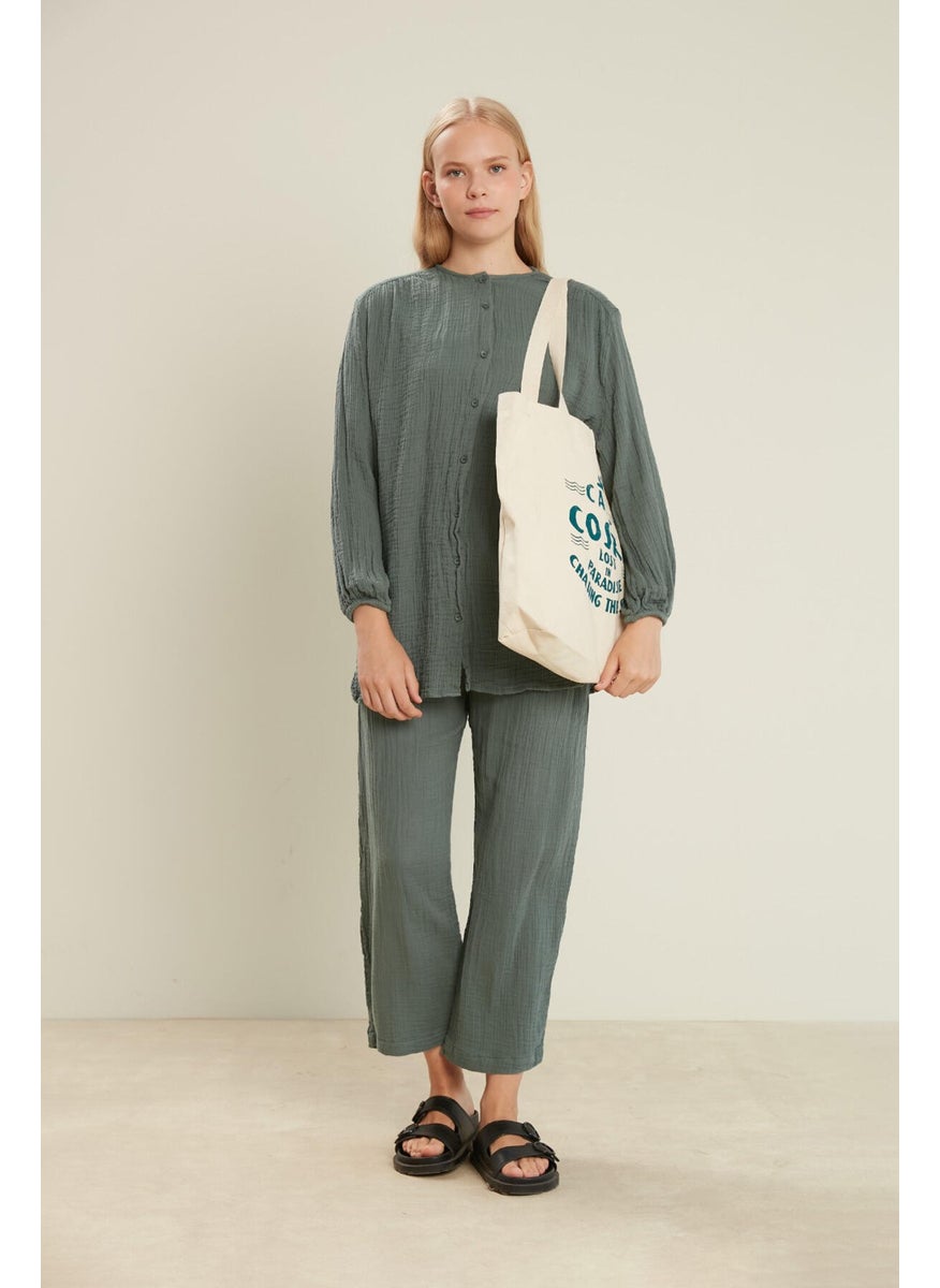 Manuka - Printed Gusseted Cloth Bag Casa-Petrol - Image 1