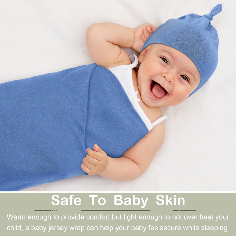 JaGely 2 Pack Baby Newborn Swaddle Blanket and Hat Set 47" x 47" Large Stretchy Receiving Blankets Set for Newborn Baby(Blue, Army Green) - Image 5