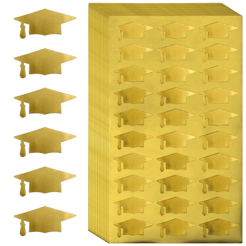 Whaline Whaline 600pcs Graduation Cap Stickers Gold Graduation Hat Sealing Labels Grad Party Favor Labels SelfAdhesive Grad Cap Stickers for College High School Party Chocolate Envelopes Decor