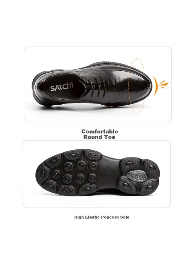 Satchi Men's Popcorn Thick-soled Men's Leather Shoes Business Casual Shoes Leather Shoes Men 962462176z Black 40 - Image 2