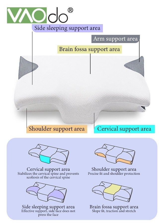 VAOdo وسادة عنق الرحم من إسفنج الذاكرة وسادة عنق الرحم 2 في 1 وسادة مريحة لتقويم العظام للرقبة ومضادة للشخير ووسادة ذاكرة ووسائد دعم محيطية لنائمي المعدة من الجانب الخلفي - Image 4