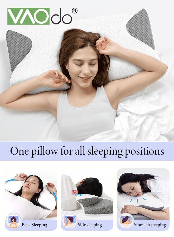 VAOdo وسادة عنق الرحم من إسفنج الذاكرة وسادة عنق الرحم 2 في 1 وسادة مريحة لتقويم العظام للرقبة ومضادة للشخير ووسادة ذاكرة ووسائد دعم محيطية لنائمي المعدة من الجانب الخلفي - Image 5