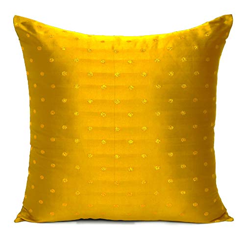 Oussum Art Silk Cushion Cover Throw Cushion Case Brocade Silky Pillow Covers Home Decor Pillow Case (Yellow, 12 x 12) - Image 1